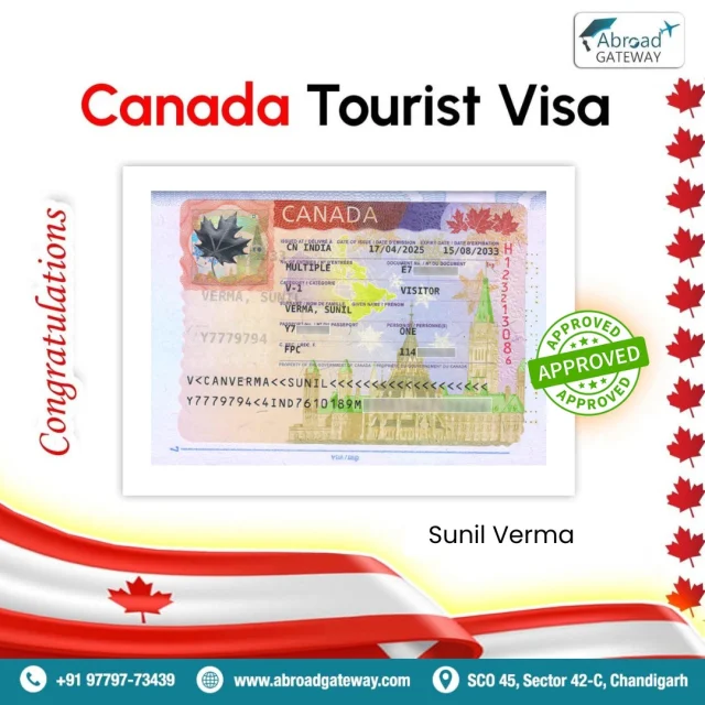 📣 Big Congratulations to Sunil Verma on getting his Canada Tourist Visa! 🇨🇦✨
Your dream vacation to the land of maple leaves is now a reality! 🍁✈️
We at Abroad Gateway are proud to be part of your journey.

📍Want to apply for your Canada visa too?
📞 Call us at +91 97797-73439
🌐 Visit: www.abroadgateway.com
📍 SCO 45, Sector 42-C, Chandigarh

#CanadaVisa #TouristVisaApproved #AbroadGateway #TravelGoals #CanadaBound #VisaSuccess #TravelAbroad #ChandigarhVisaConsultant